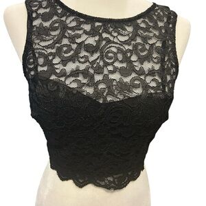 City Studio Black Lace-Trim crop Top